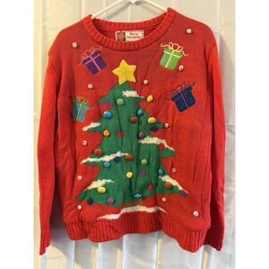 Ugly Christmas Sweater Christmas tree Presents Buttons 3D Holiday Party S/M Top